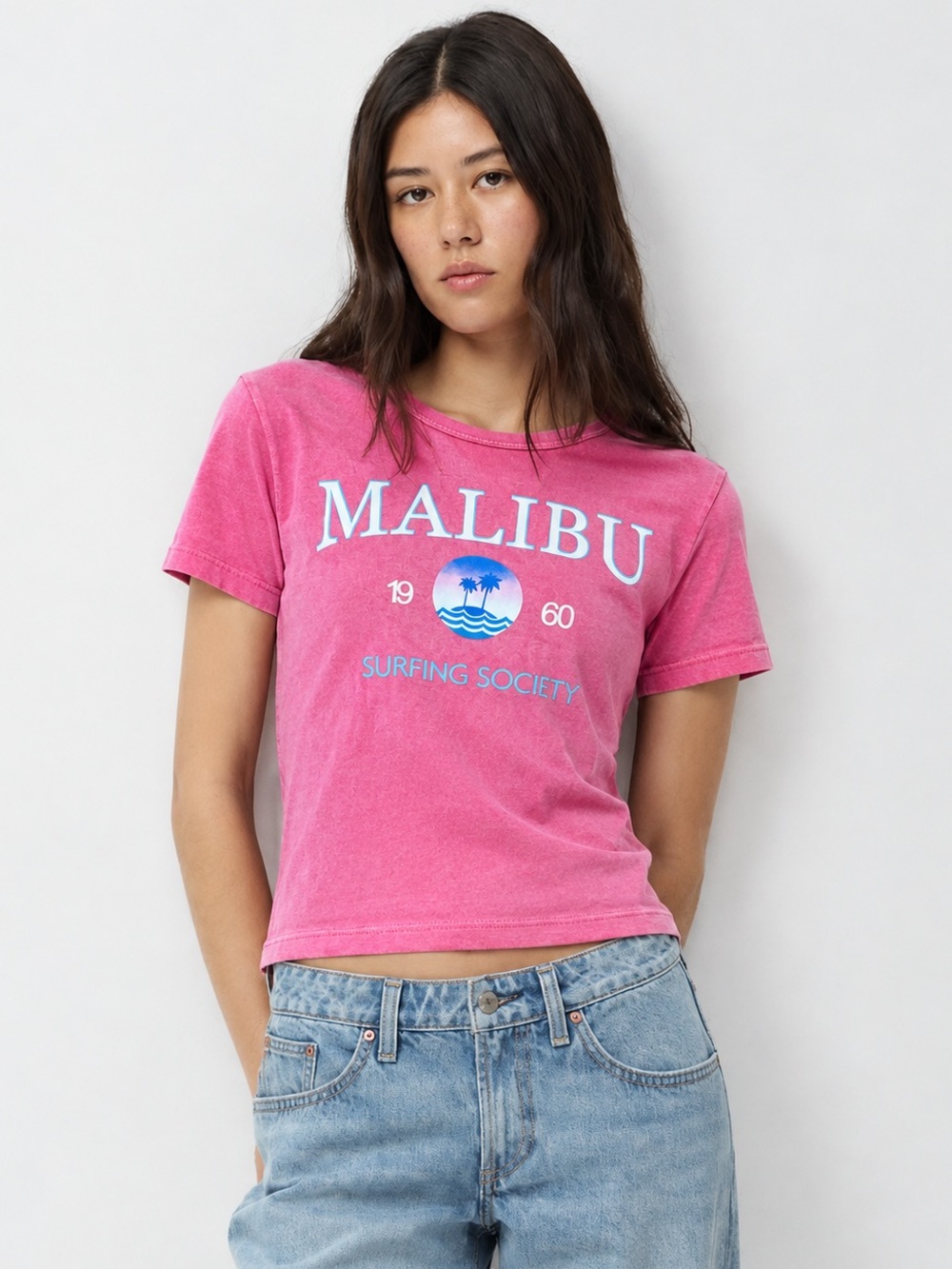 Nordstrom Malibu Surfing Society Pink Graphic Baby Tee Size M NWT